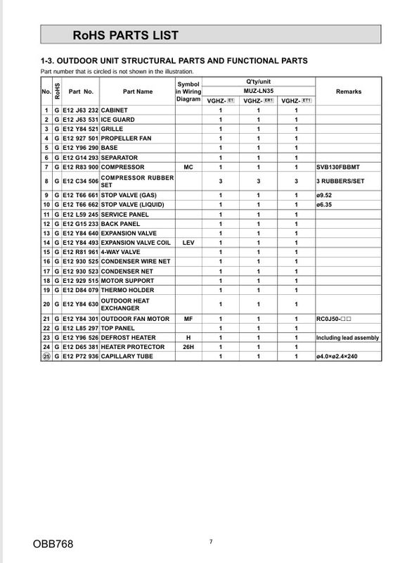 Splittegning Mitsubishi Kaiteki LN25-35