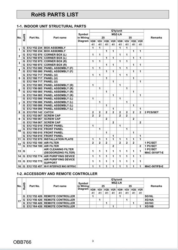 Splittegning Mitsubishi Kaiteki LN25-35